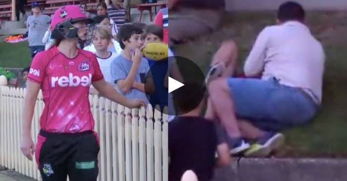 WATCH: Ellyse Perry stops play to check on a young boy who was struck in the head with ball she hit for six