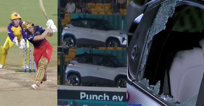 WATCH: Ellyse Perry shatters car window with a massive six in RCB vs UPW clash at WPL 2024