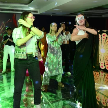 Ellyse Perry dancing in saree with Kate Cross